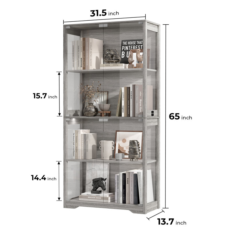 Wayfair Glass Display Cabinet Curio Cabinet Bookcase With 3 Color LED Lights Gray