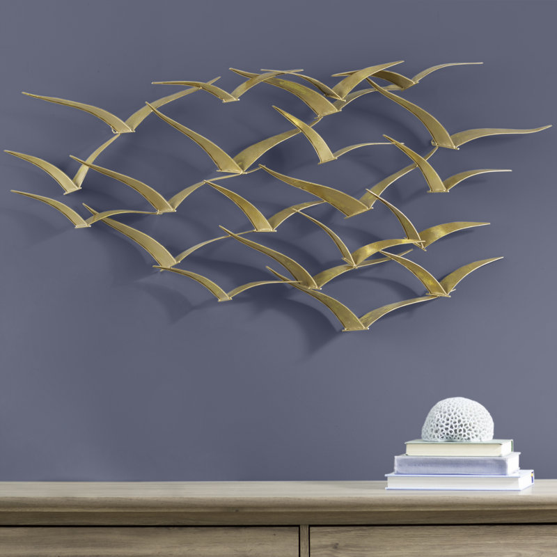 Wayfair Gold Metal Bird Foiled Flying Home Wall Decor 47" X 4" X 21"