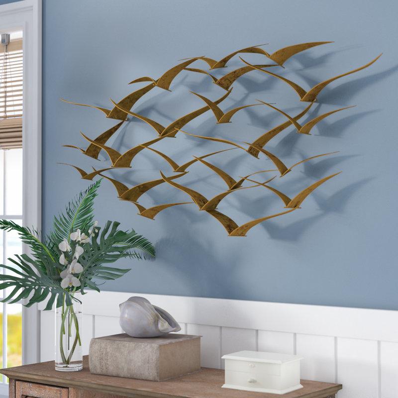 Wayfair Gold Metal Bird Foiled Flying Home Wall Decor 47" X 4" X 21"