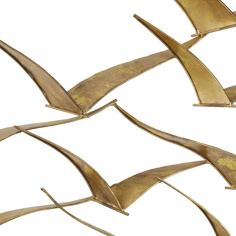 Wayfair Gold Metal Bird Foiled Flying Home Wall Decor 47" X 4" X 21"