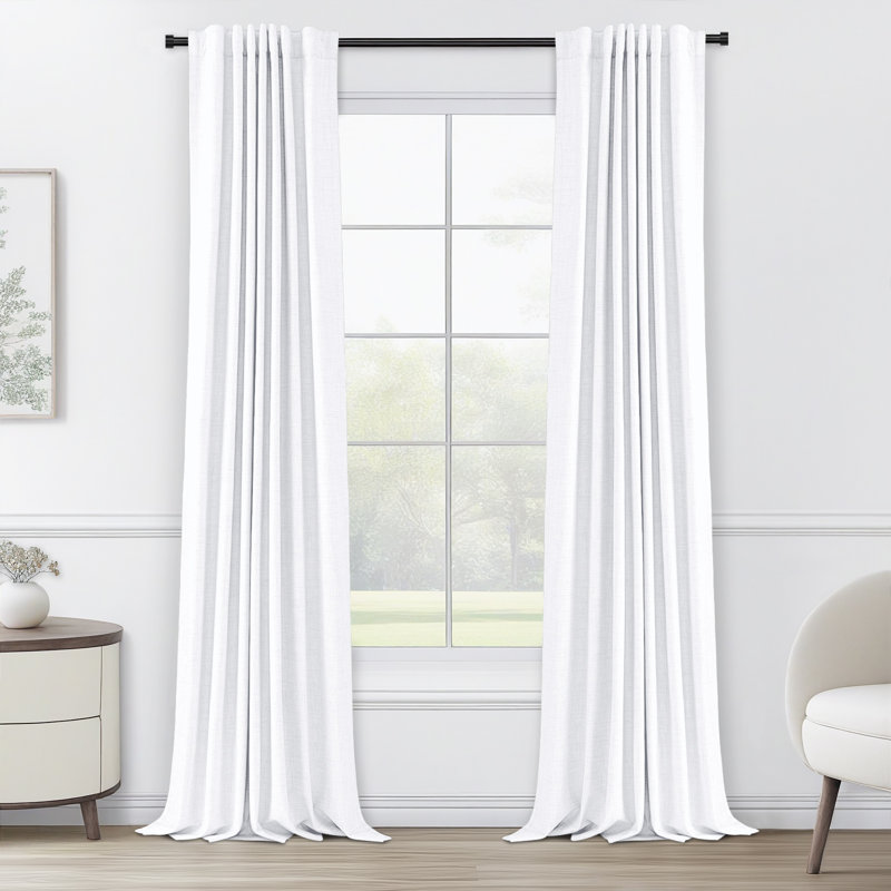 Wayfair Graciella Thermal Insulated Faux Linen Textured 100% Blackout Curtains for Bedroom Living Room Back Tab/Rod Pocket (Set of 2)