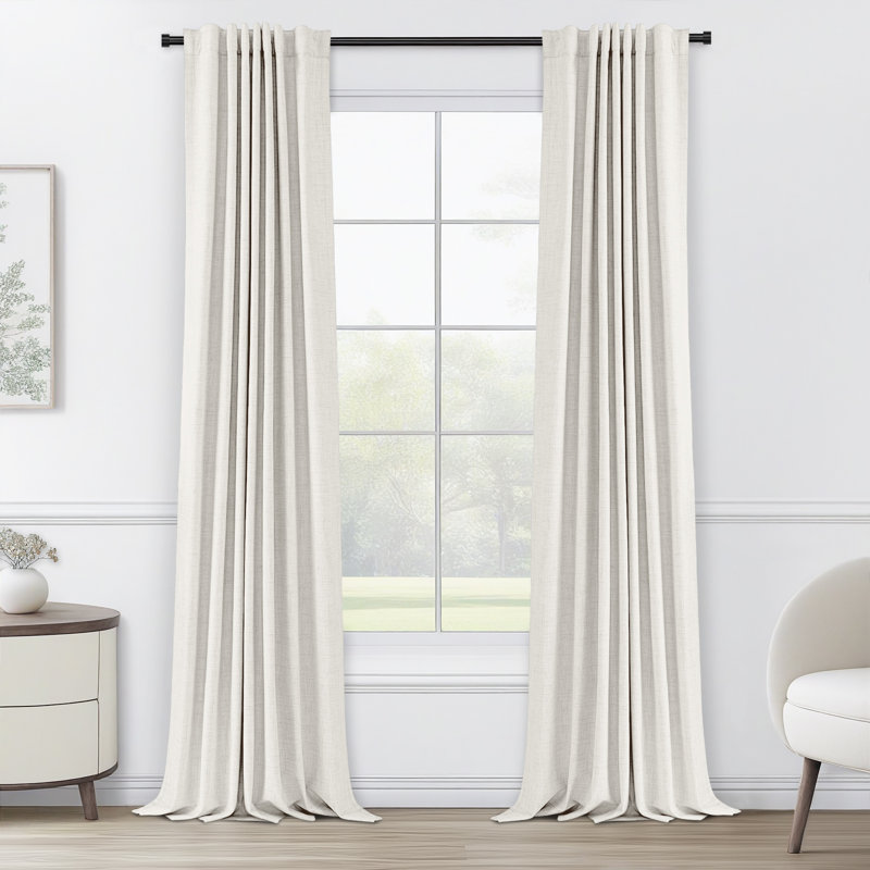 Wayfair Graciella Thermal Insulated Faux Linen Textured 100% Blackout Curtains for Bedroom Living Room Back Tab/Rod Pocket (Set of 2)