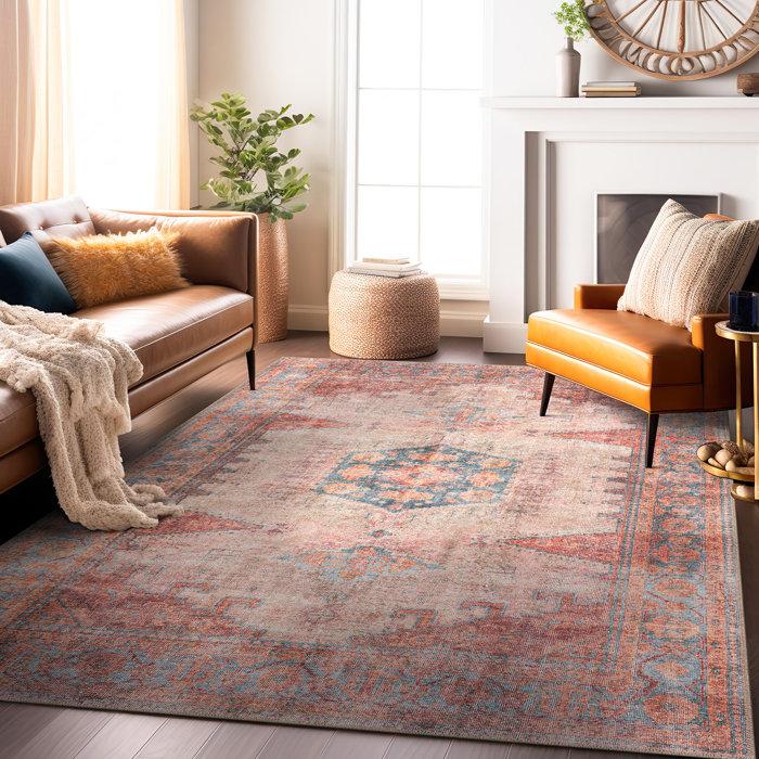 Wayfair Griffey Vintage Boho Machine Washable Red/Blue Non-Slip Backing Area Rug