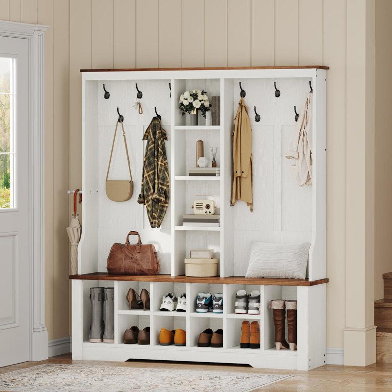 Wayfair Hall Tree 59" Wide With Bench And Shoe Storage Entryway Bench With Coat Rack Adjustable Shelf