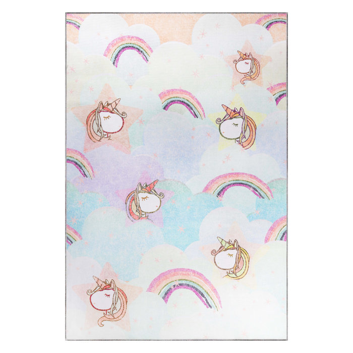 Wayfair Hasler Unicorn Rainbow Colorful Kids Playroom Nursery Washable Indoor Area Rug