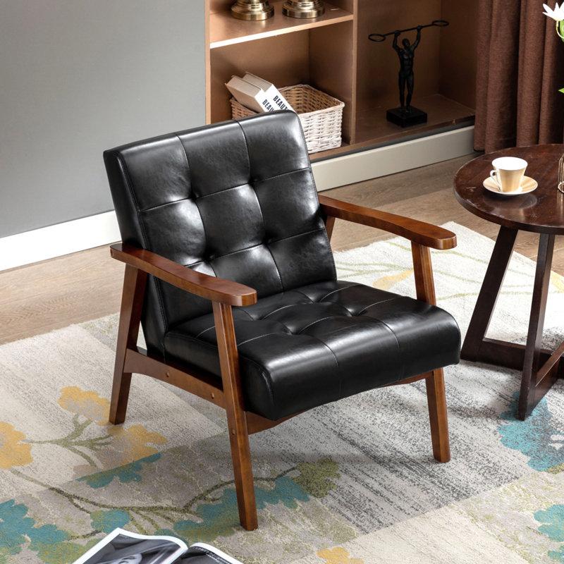Wayfair Havva 21.65'' Wide Tufted Artificial Leather Mid-Century Modern Armchair