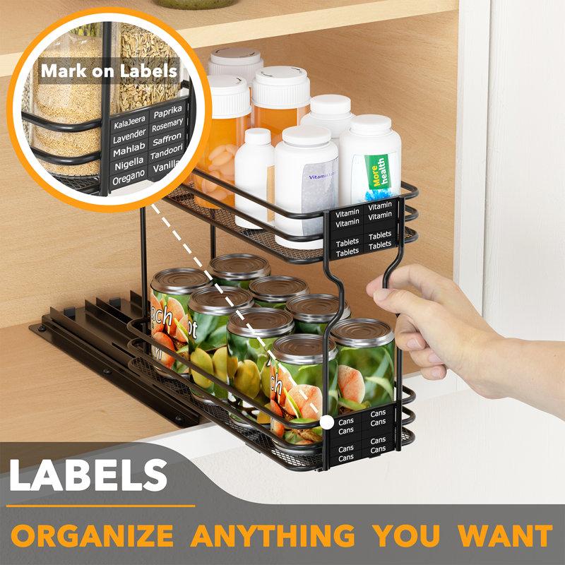 Wayfair Heavy Duty 2-Tier Pull-Out Spice Rack Organizer With Labels – Slide-Out Kitchen Cabinet Organizer