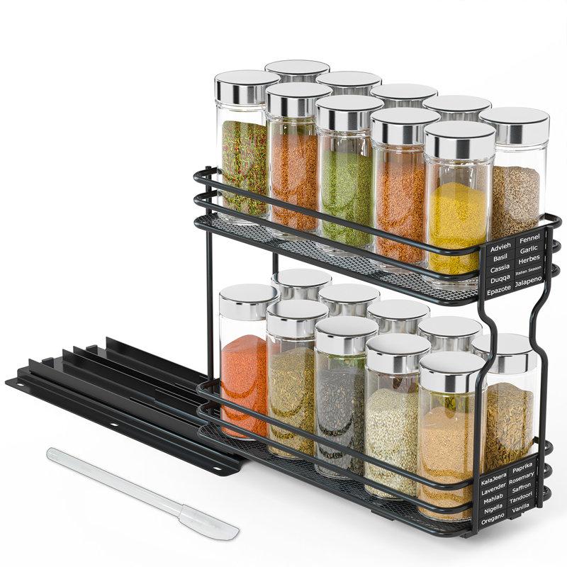 Wayfair Heavy Duty 2-Tier Pull-Out Spice Rack Organizer with Labels – Slide-Out Kitchen Cabinet Organizer