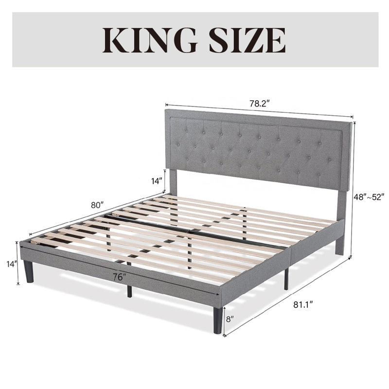 Wayfair Hegg Linen Tufted Upholstered Platform Bed With Wood Slats Headboard Included