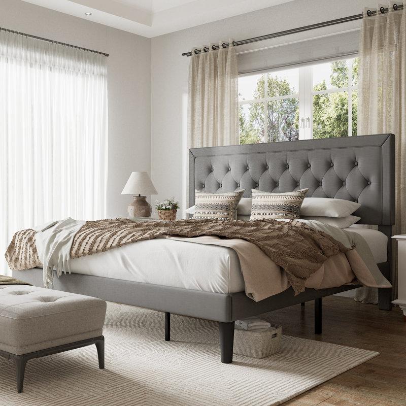 Wayfair Hegg Linen Tufted Upholstered Platform Bed with Wood Slats Headboard Included