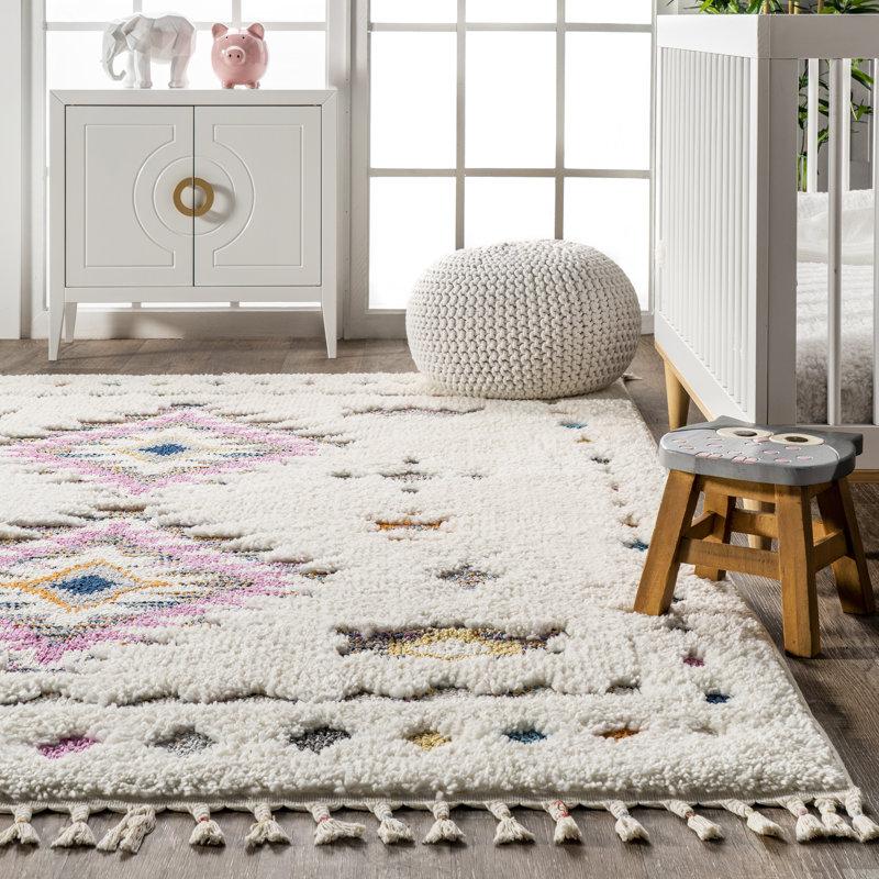Wayfair Higginson Diamond Shag Performance Ivory Rug