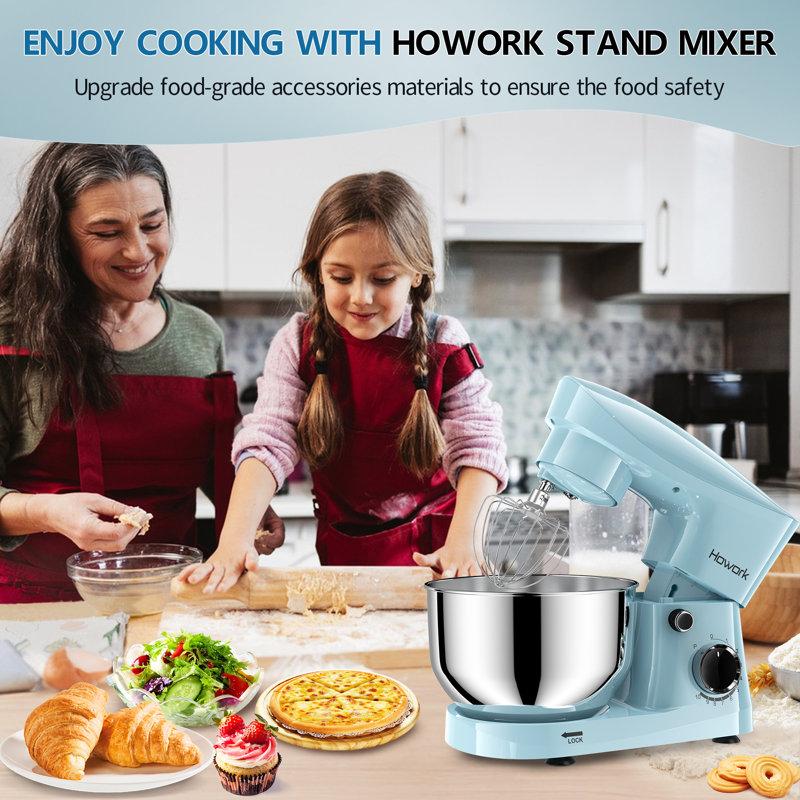 Wayfair Howork 10+ Speed 6-Quart Electric Stand Mixer With Splash Guard Dough Hook Flat Beater Whisk Egg Separator Scraper Attachments SM1545-Blue