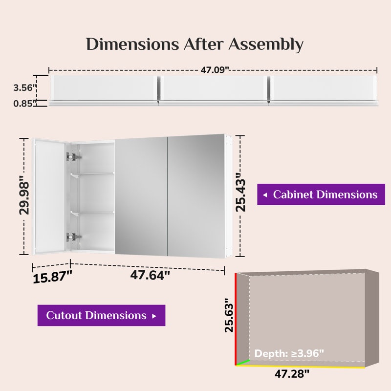 Wayfair Husai Recessed Or Surface Mount Aluminum Frameless Medicine Cabinet With Mirrored Door And Adjustable Shelves