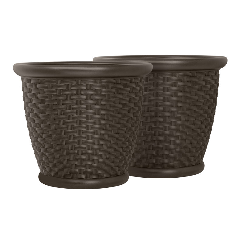 Wayfair Indoor/Outdoor Lightweight Resin Wicker Design Flower Planters With Drillable Drain Hole (Set Of 2)