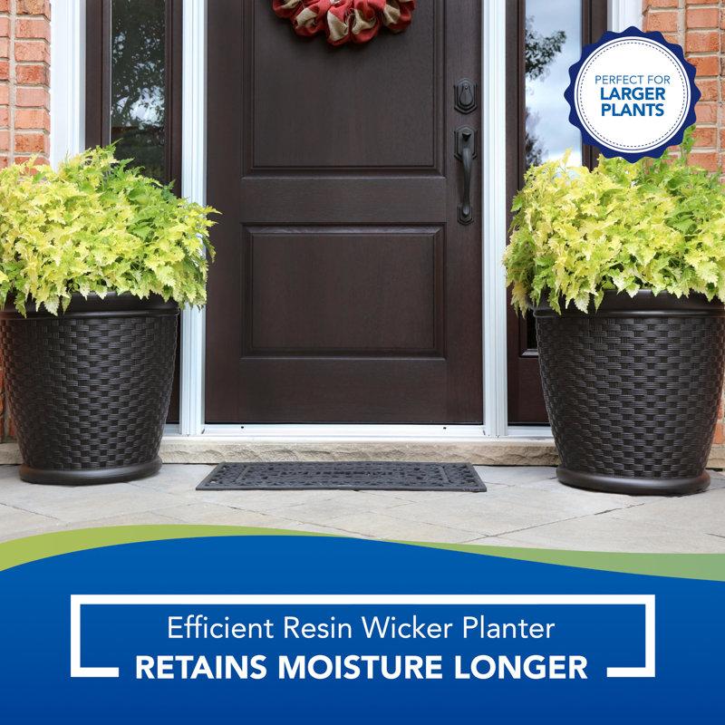 Wayfair Indoor/Outdoor Lightweight Resin Wicker Design Flower Planters With Drillable Drain Hole (Set Of 2)
