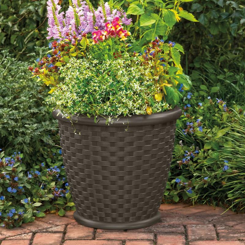 Wayfair Indoor/Outdoor Lightweight Resin Wicker Design Flower Planters with Drillable Drain Hole (Set of 2)
