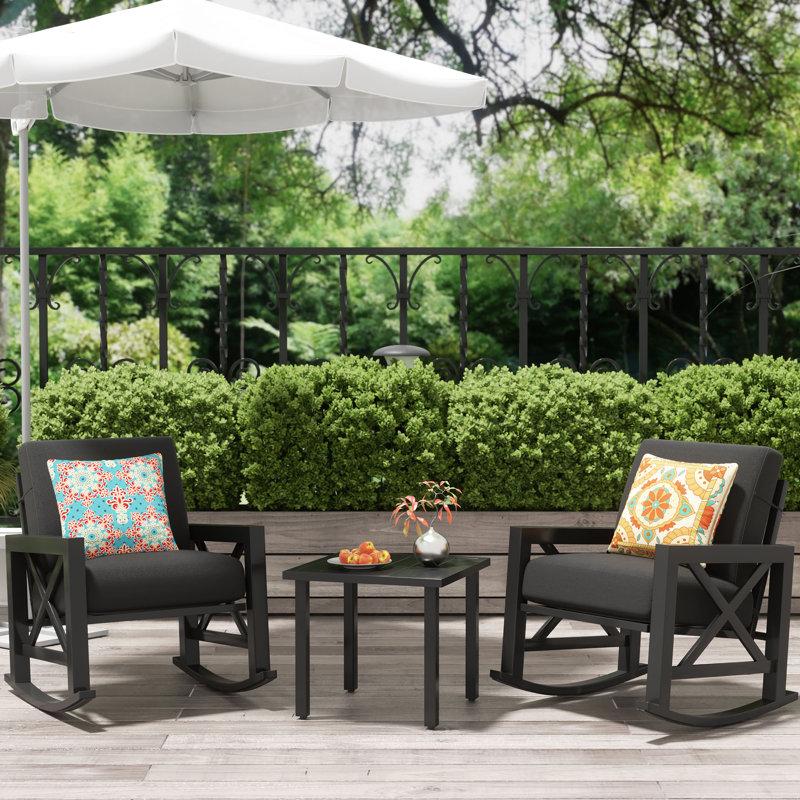 Wayfair Isfried 3 Piece Metal Frame Outdoor Conversation with Thick Cushions