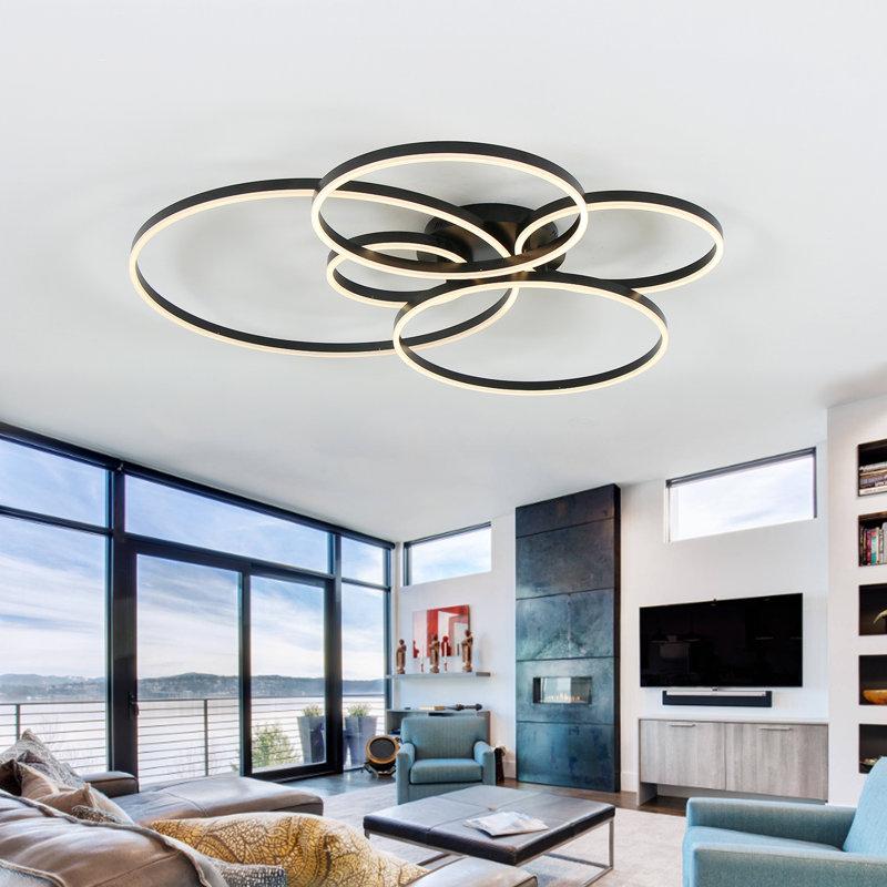 Wayfair Jadiamond 6-Light 47.2 inch Modern Flush Mount Large Circle Ceiling Fixture with Remote Control
