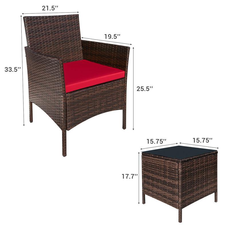 Wayfair Jagger 3-Piece Outdoor Rattan Furniture Set With All-Weather Cushions Modern Patio Seating Group With Table Outdoor Garden Furniture Sets