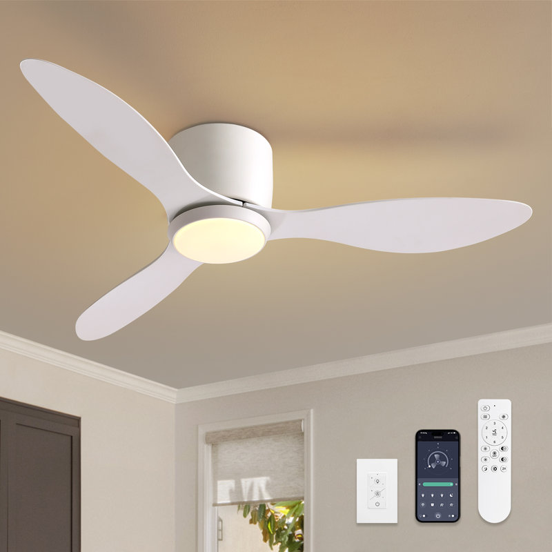 Wayfair Jamarreon 42''/52'' Flush Mount Dimmable Ceiling Fan with LED Lights and Remote Control