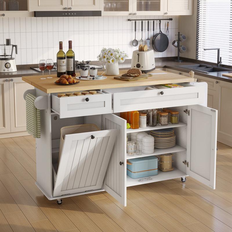 Wayfair Jamera 60.2"W Kitchen Island With Two Large Storage Cabinets And Drawers Locking Wheels