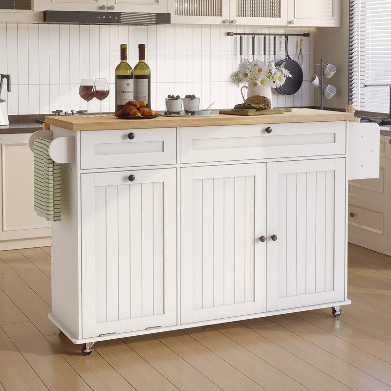 Wayfair Jamera 60.2"W Kitchen Island With Two Large Storage Cabinets And Drawers Locking Wheels