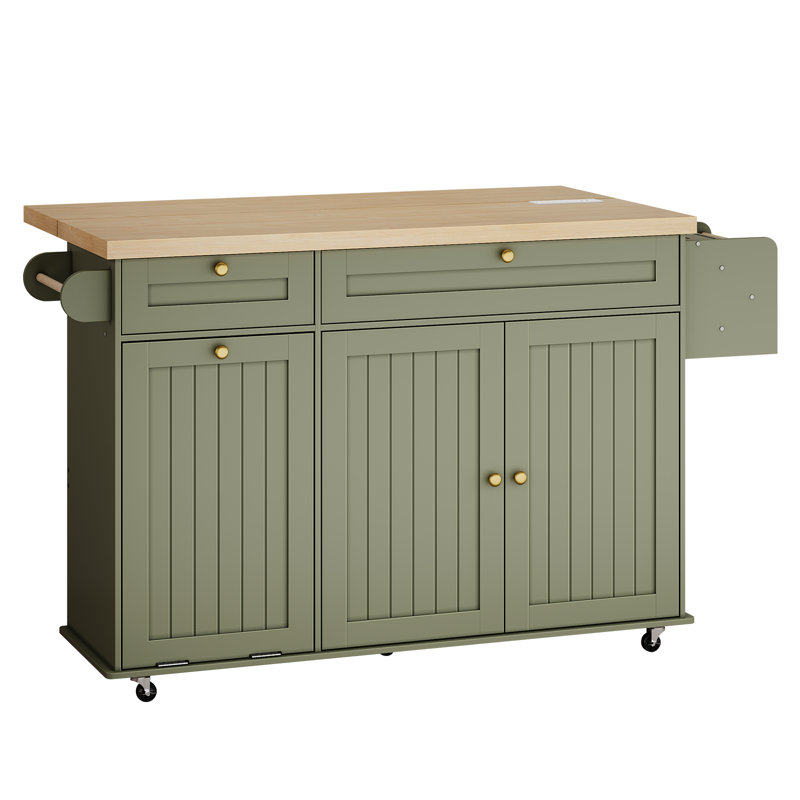 Wayfair Jamera 60.2"W Kitchen Island with Two Large Storage Cabinets And Drawers Locking Wheels