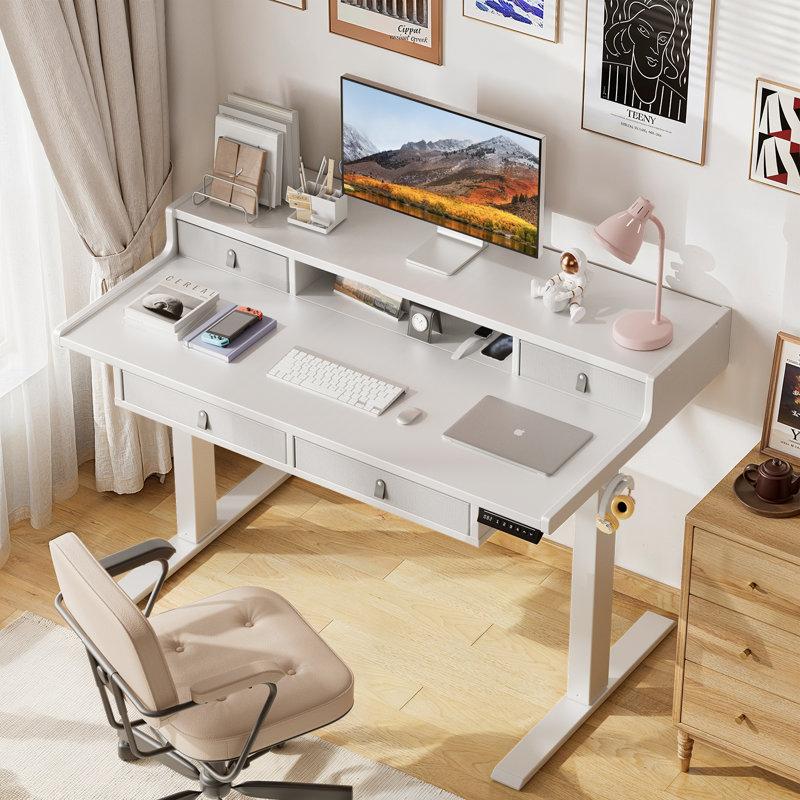 Wayfair Jeneffer Computer Standing Desk With 4 Drawers For Home Office Electric Height Adjustable Gaming Desk With Storage Shelf