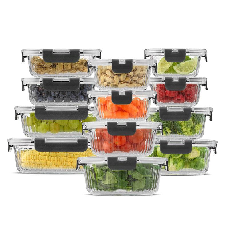 Wayfair JoyJolt Fluted Glass Food Storage Containers With Leakproof Lids Set Of 12