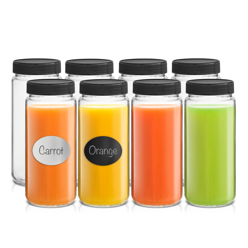 Wayfair JoyJolt Glass Juice Bottles With Black Lids 16oz (Set Of 8)