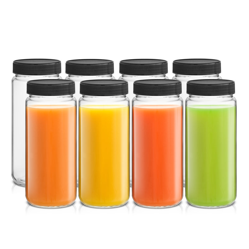 Wayfair JoyJolt Glass Juice Bottles With Black Lids 16oz (Set Of 8)