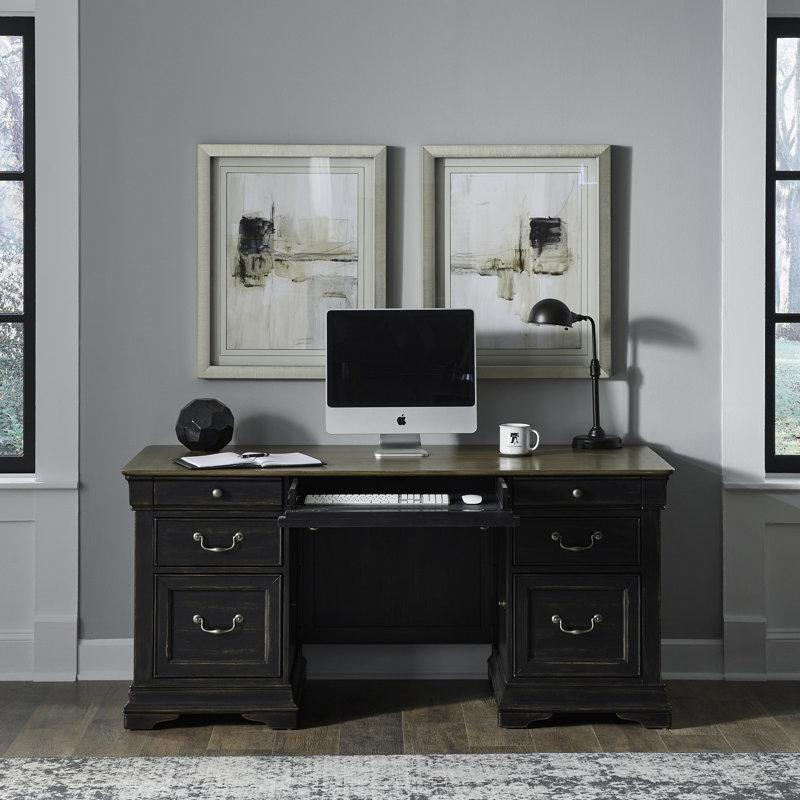 Wayfair Juiliana Five-Piece Executive Office Desk Set W/ Hutch And LED Lighting