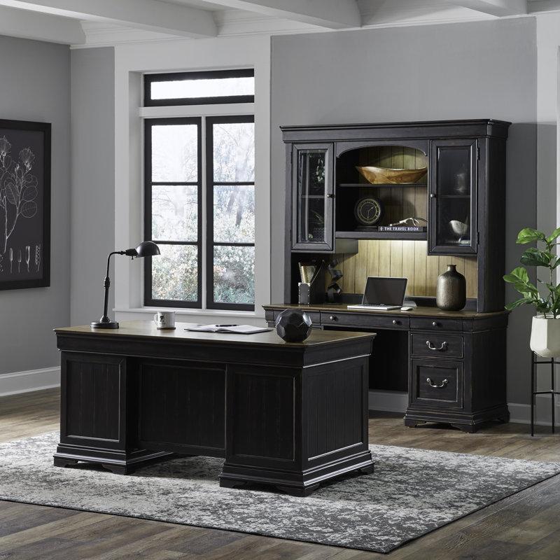 Wayfair Juiliana Five-Piece Executive Office Desk Set w/ Hutch and LED Lighting