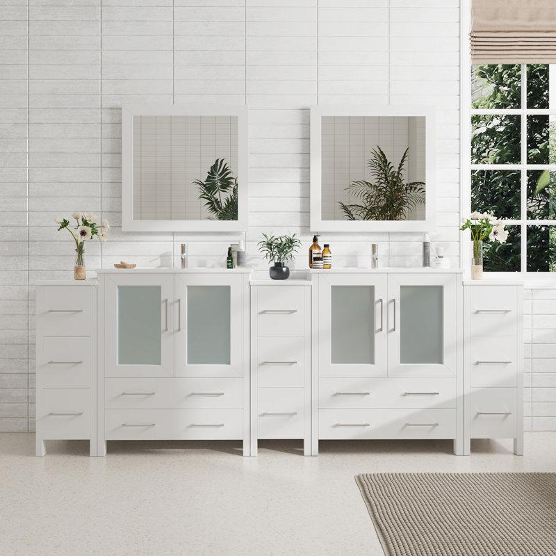 Wayfair Karson 96'' Double Bathroom Vanity With Ceramic Top With Mirror