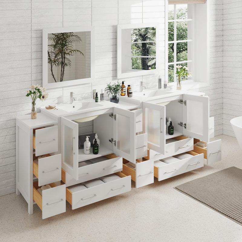 Wayfair Karson 96'' Double Bathroom Vanity With Ceramic Top With Mirror