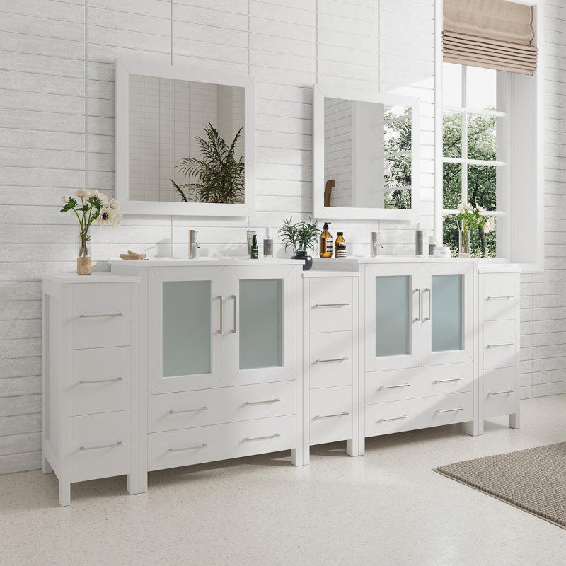 Wayfair Karson 96'' Double Bathroom Vanity With Ceramic Top With Mirror