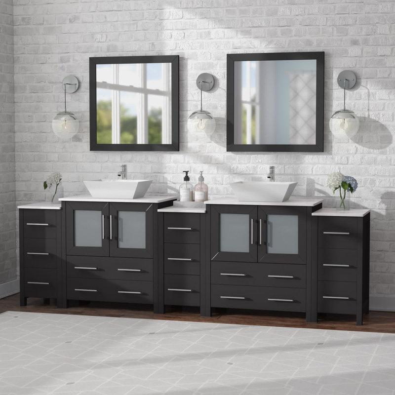 Wayfair Karson 96'' Double Bathroom Vanity With Engineered Marble Top With Mirror