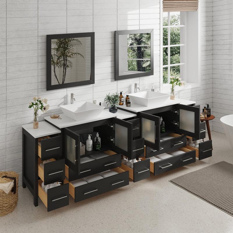 Wayfair Karson 96'' Double Bathroom Vanity With Engineered Marble Top With Mirror