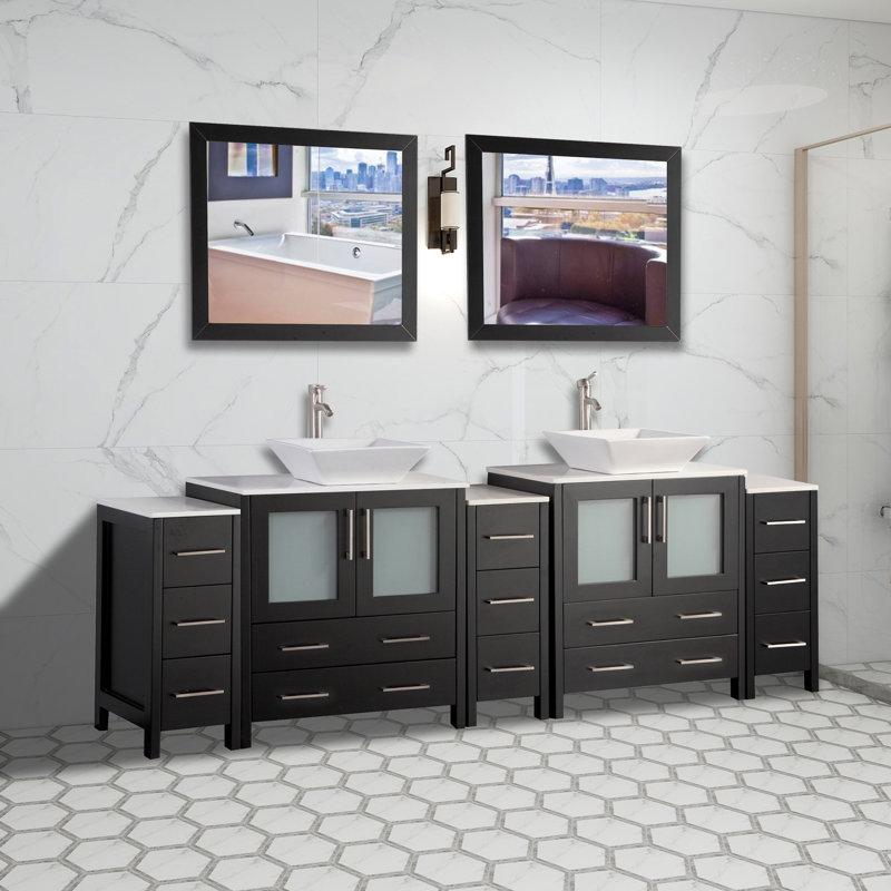 Wayfair Karson 96'' Double Bathroom Vanity With Engineered Marble Top With Mirror