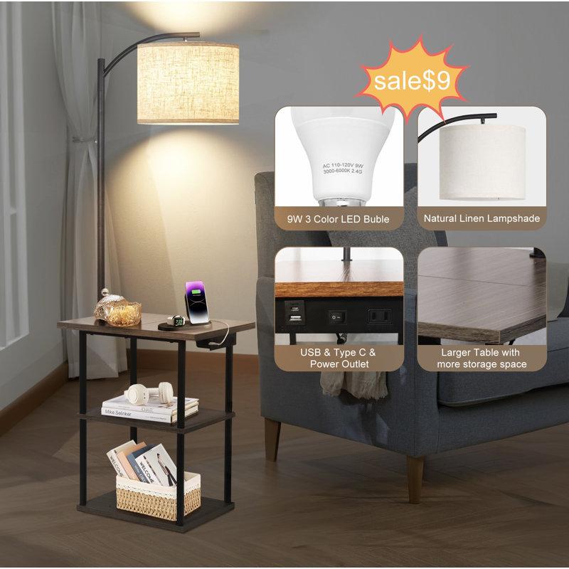 Wayfair Kartrina 59.84'' Tray Table Floor Lamp With USB & Type-C & AC Port
