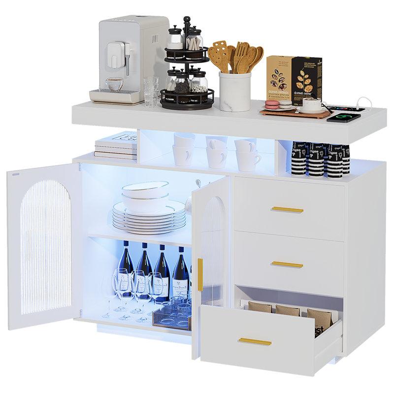 Wayfair Katracy 39.37'' Sideboard Cabinet With RGB LED Lights Wireless Charging USB Ports & Motion Sensor