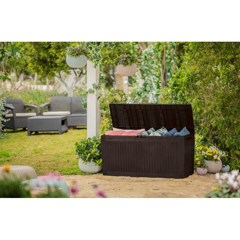 Wayfair Keter Comfy 71 Gallon Durable Resin Outdoor Storage And Organization Deck Box Ideal For Garden Patio Furniture And Supplies