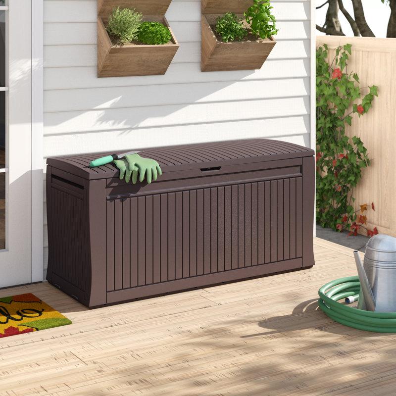 Wayfair Keter Comfy 71 Gallon Durable Resin Outdoor Storage And Organization Deck Box Ideal For Garden Patio Furniture And Supplies