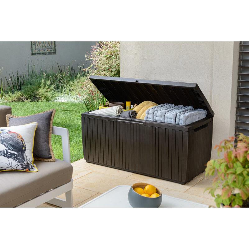 Wayfair Keter Springwood 80 Gallon Durable Resin Outdoor Storage And Organization Deck Box For Patio Furniture And Supplies Brown