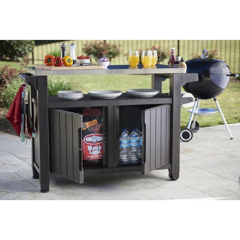 Wayfair Keter Unity XL Outdoor Kitchen Rolling Bar Cart With Storage Cabinet Brown