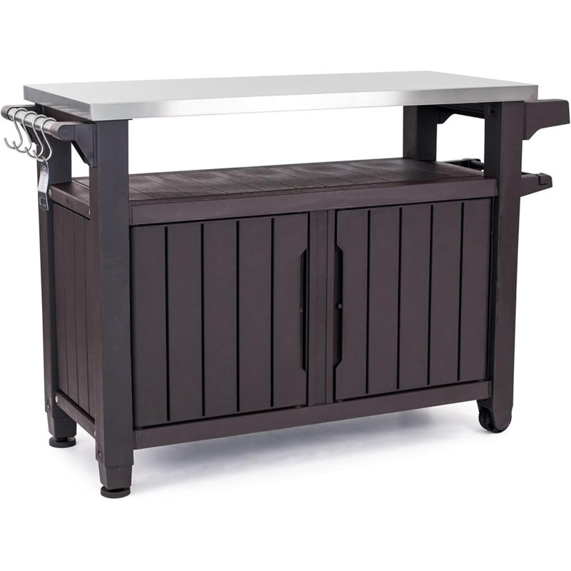 Wayfair Keter Unity XL Outdoor Kitchen Rolling Bar Cart with Storage Cabinet Brown