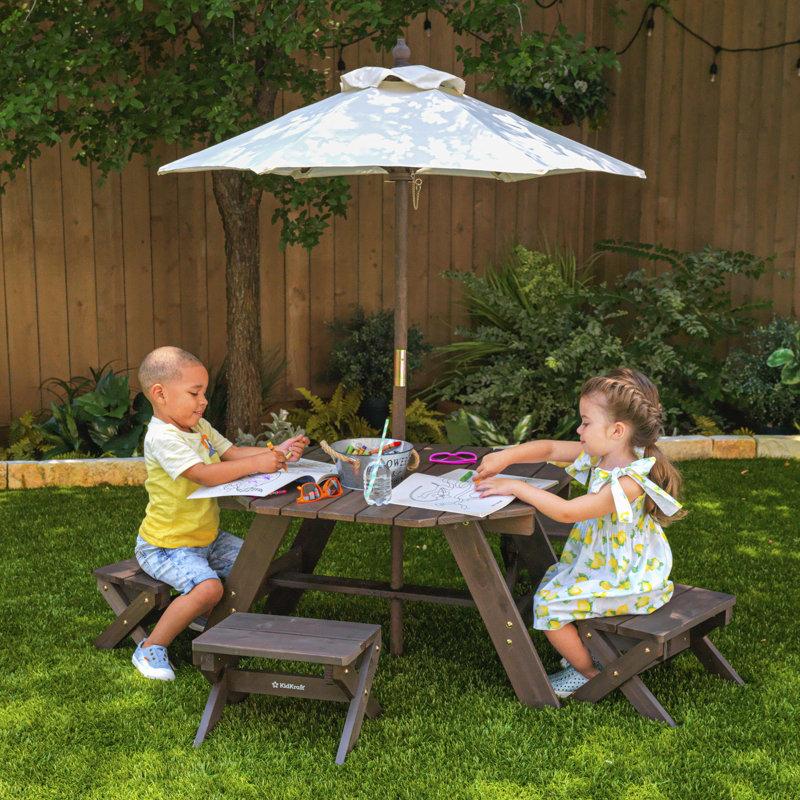 Wayfair Kids' 6-pc. Wooden Octagon Outdoor Table Stools & Umbrella Patio Set