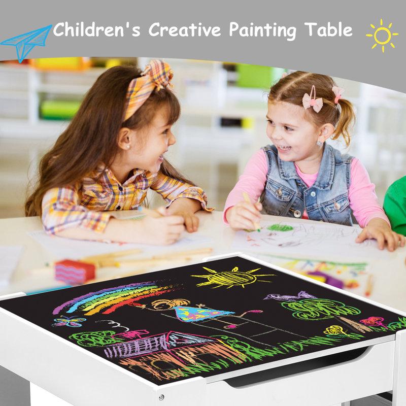 Wayfair Kids Table And Chair Set 4 In 1 Wooden Activity Desk W/Blackboard Storage Toddlers Art Crafts Drawing Reading Playroom