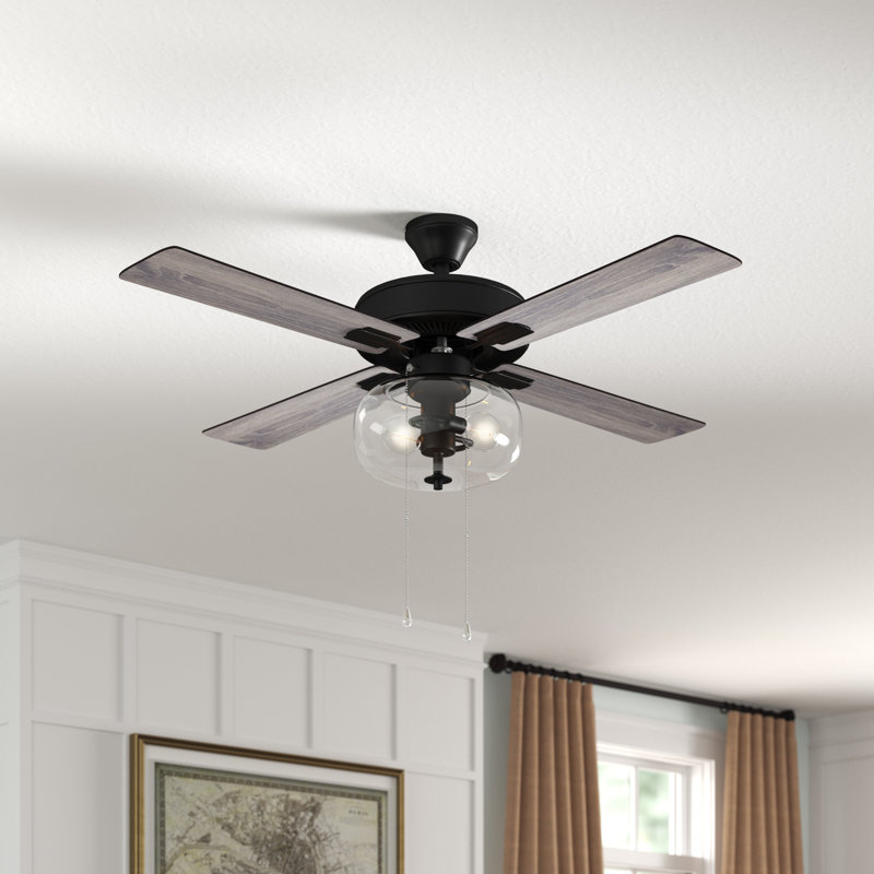 Wayfair Kimbler 52"W Black 4-Blade LED Ceiling Fan With Clear Glass Shade