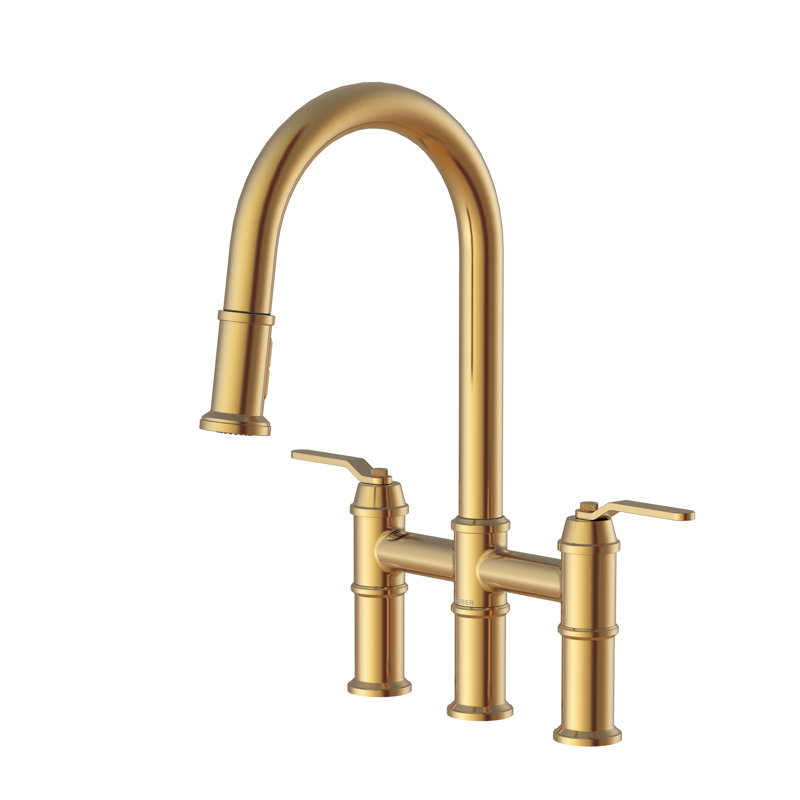 Wayfair Kinzie 2-Handle Bridge Kitchen Faucet With Pull-Down Sprayer D434437BB